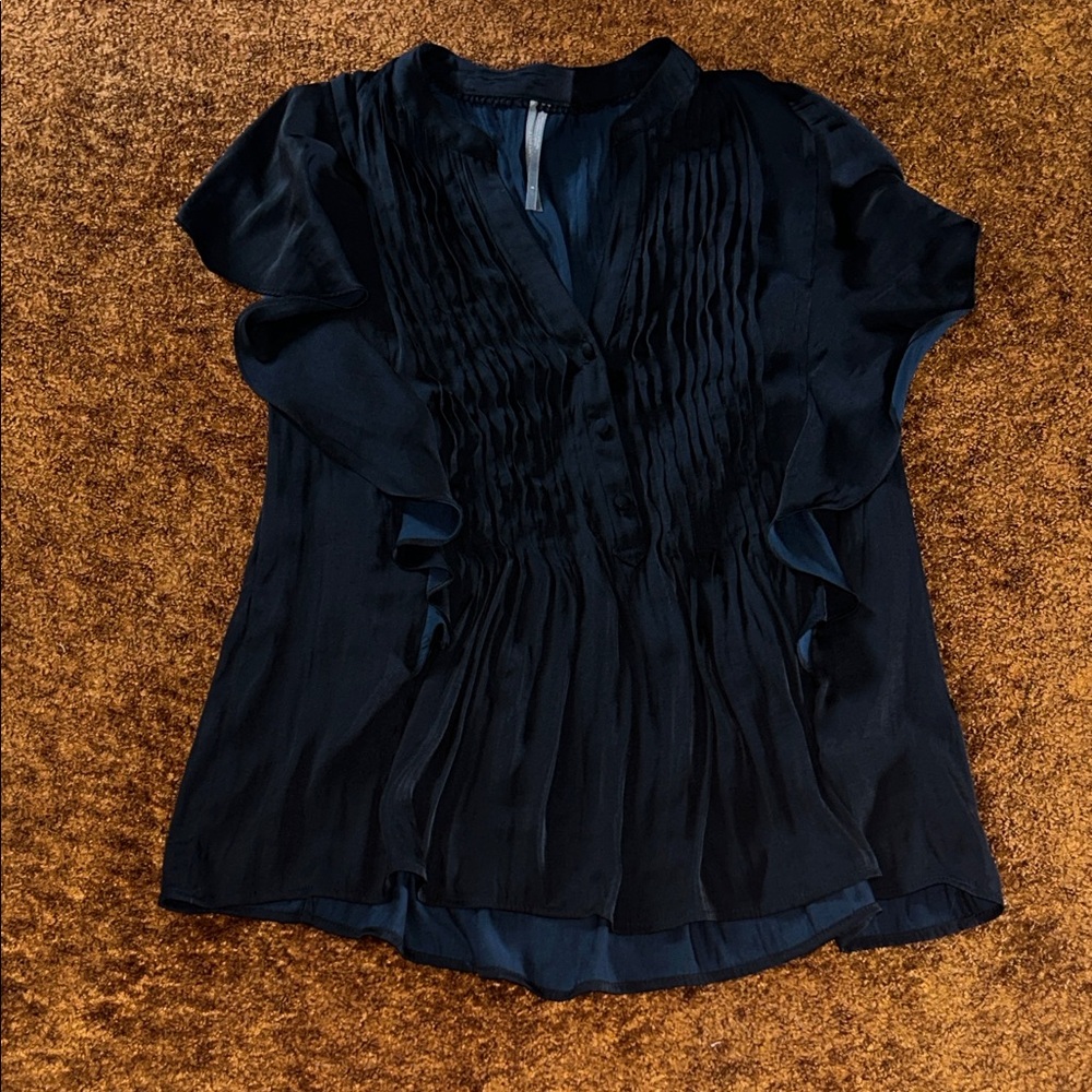 Anthropologie Black Ruffle Short-Sleeve Blouse